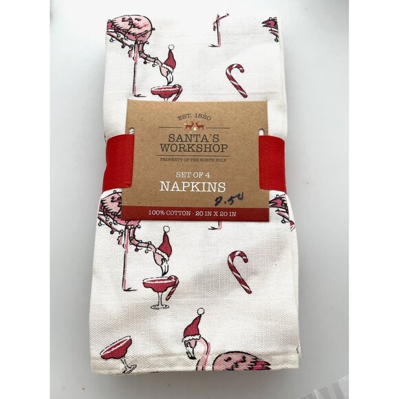 Santa's Workshop Christmas Flamingo Napkins - Set of 4 - Picture 1 of 3